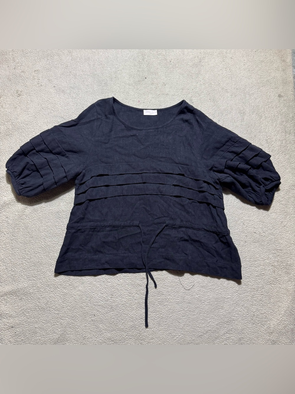 Since Wen Top Womens Size F Black Short Sleeve Layered Accent Flax Drawstring